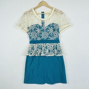 A'reve WomensMedium Dress Retro Daisy Sheer Lace Teal Vintage 50s Inspired Sweet